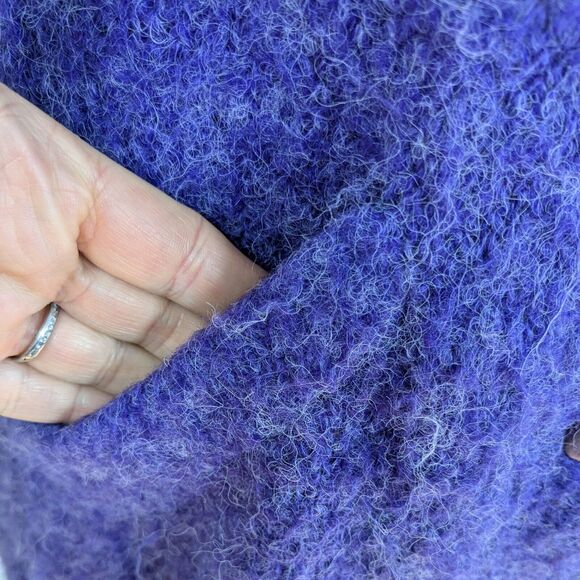Peruvian Trading Company Cardigan Sweater M L Purple Fuzzy Collared Work Winter - Picture 5 of 10